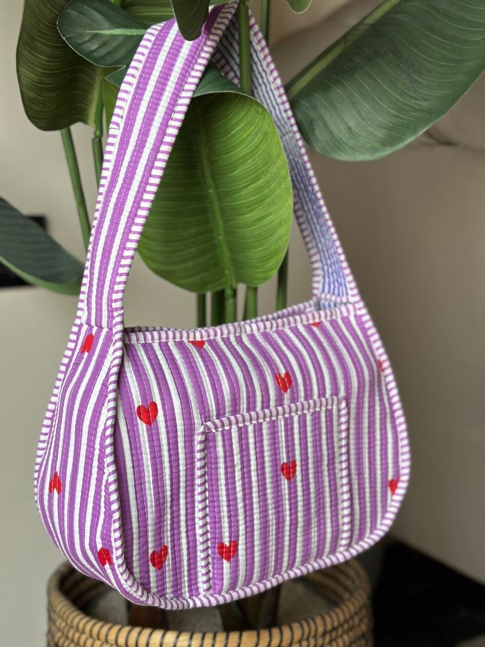 Quilted Shoulder Bag- Purple Striped