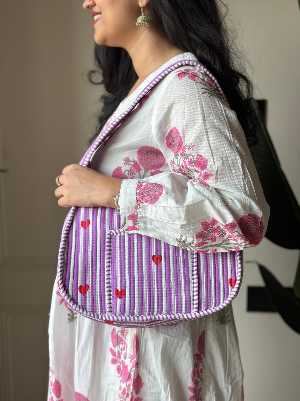 Quilted Shoulder Bag- Purple Striped