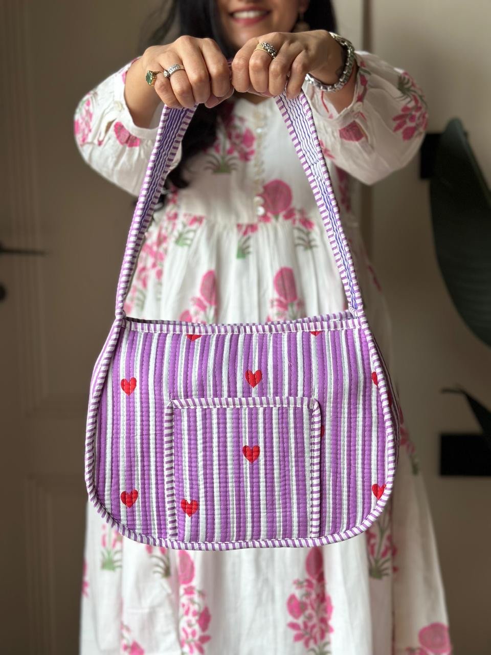 Quilted Shoulder Bag- Purple Striped