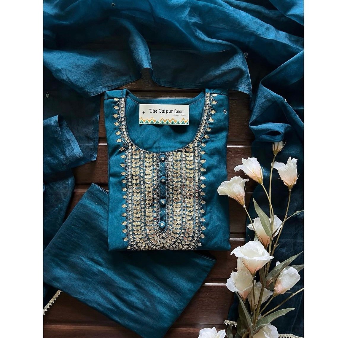 Bestseller Teal Blue Chanderi Silk Suit