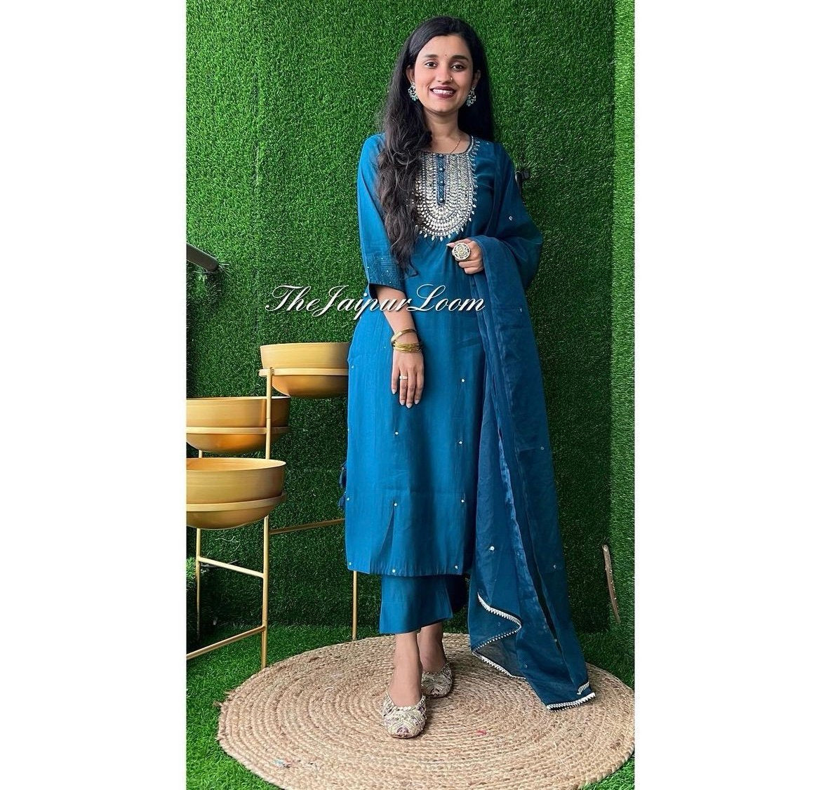 Bestseller Teal Blue Chanderi Silk Suit