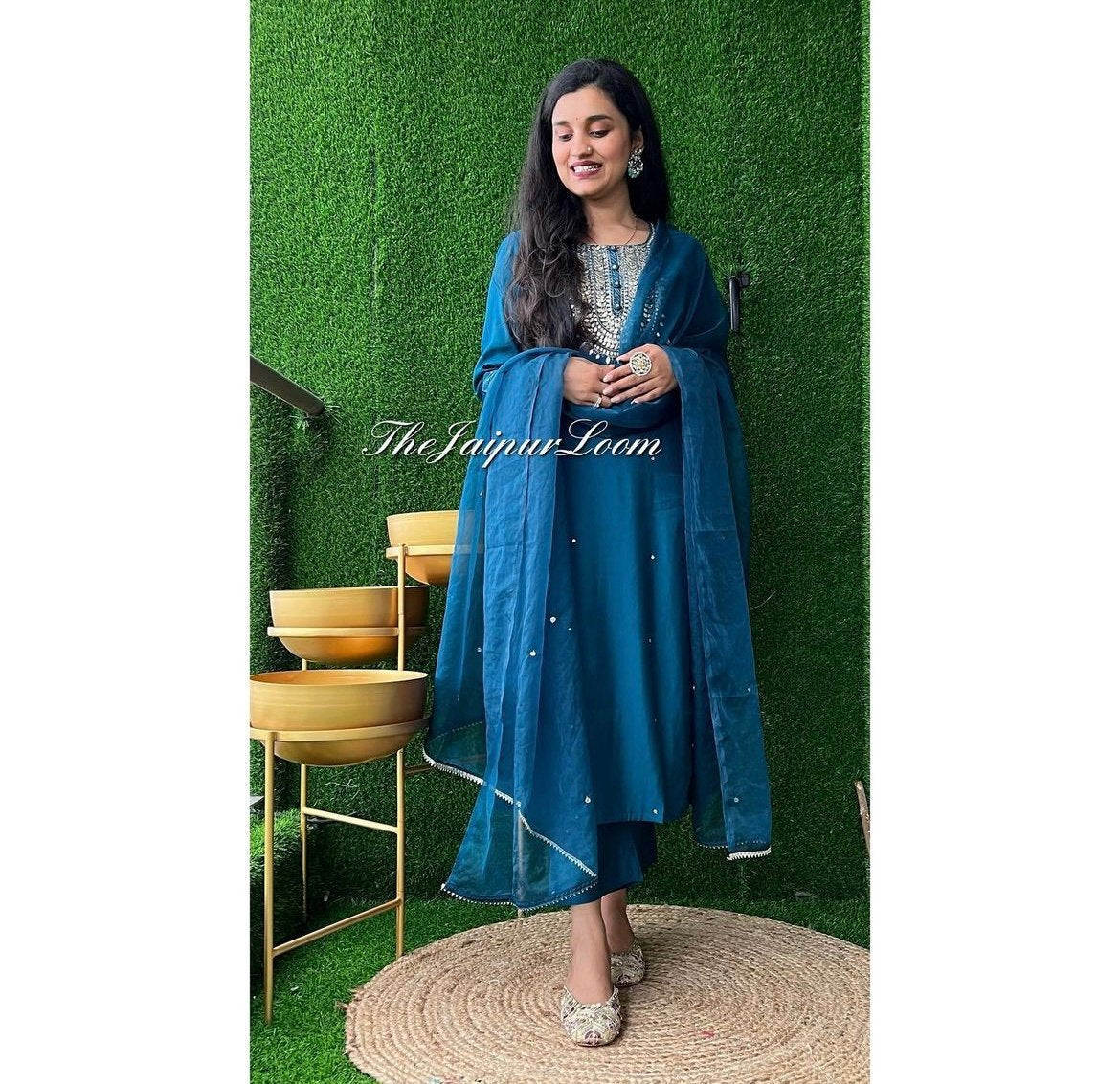 Bestseller Teal Blue Chanderi Silk Suit