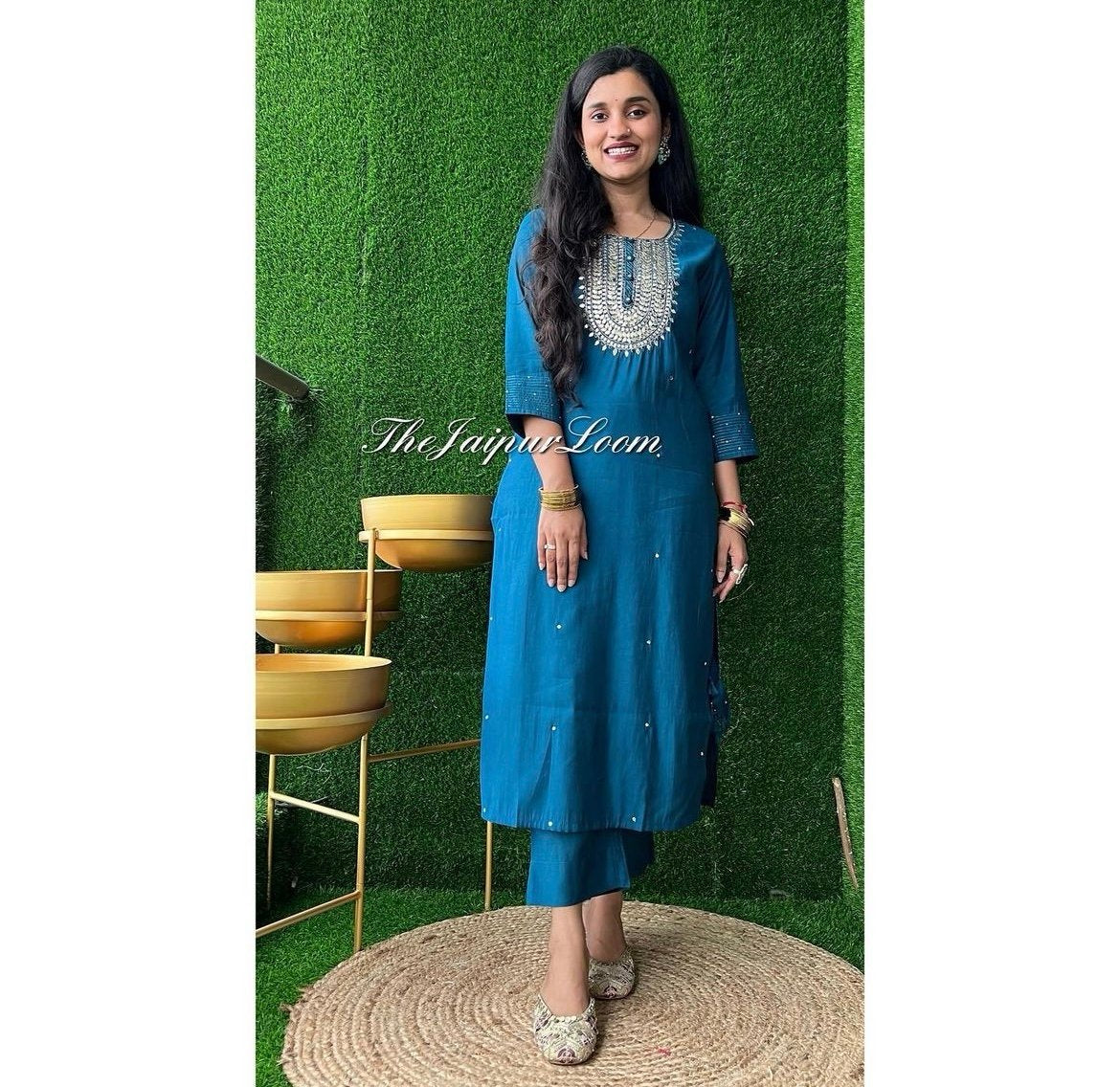 Bestseller Teal Blue Chanderi Silk Suit