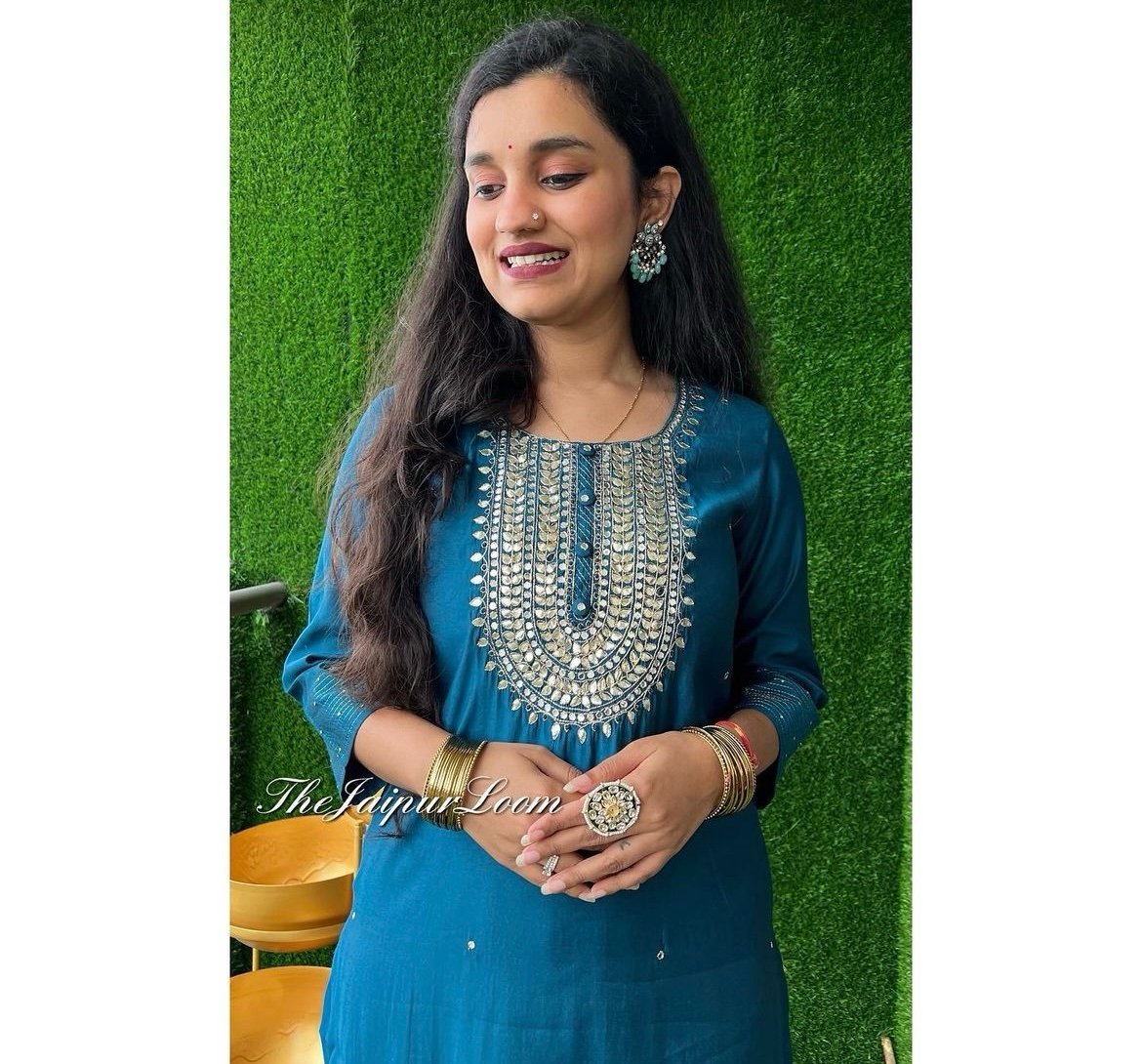 Bestseller Teal Blue Chanderi Silk Suit
