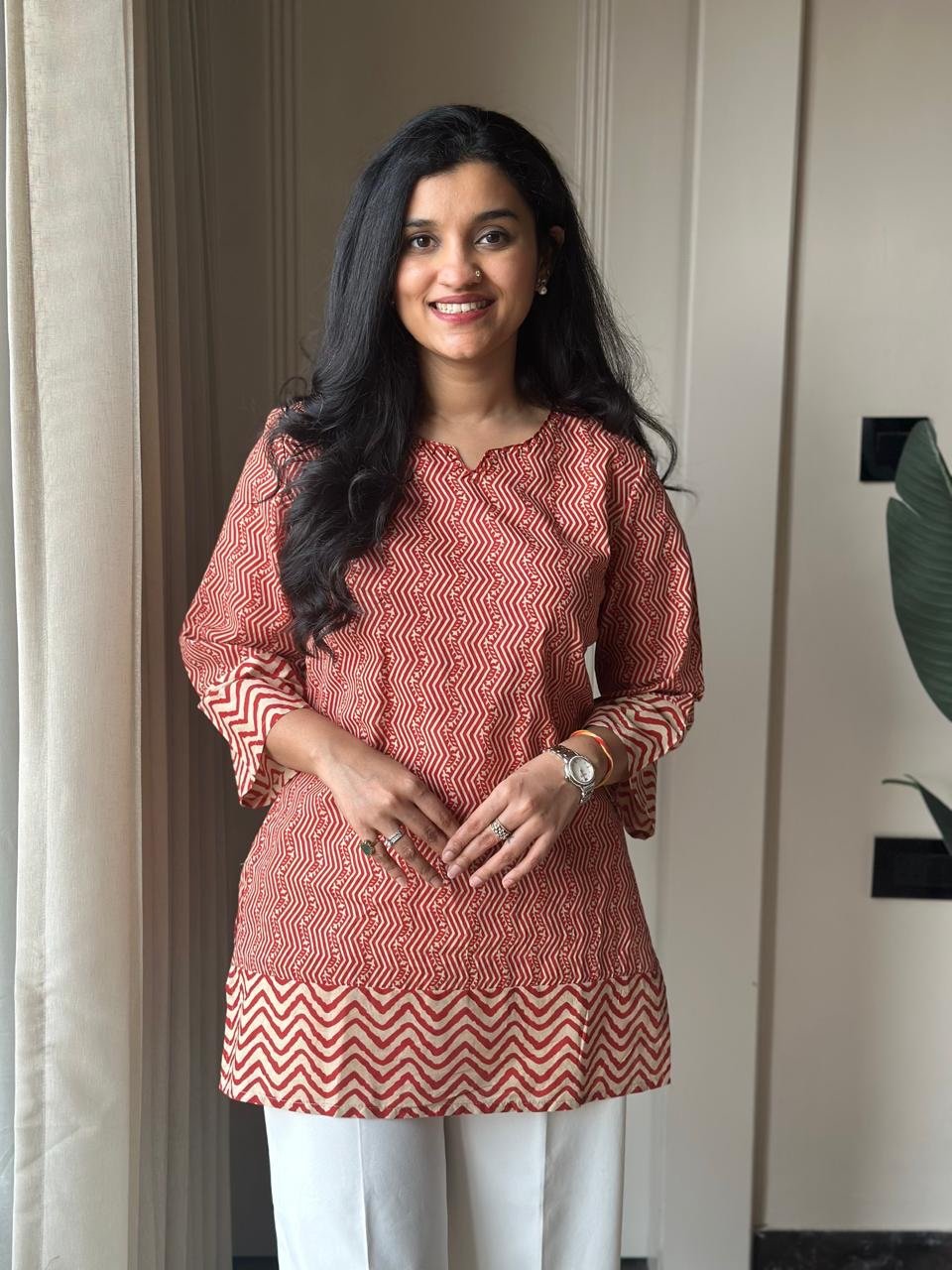 Gazia Pure Cotton Top- Red