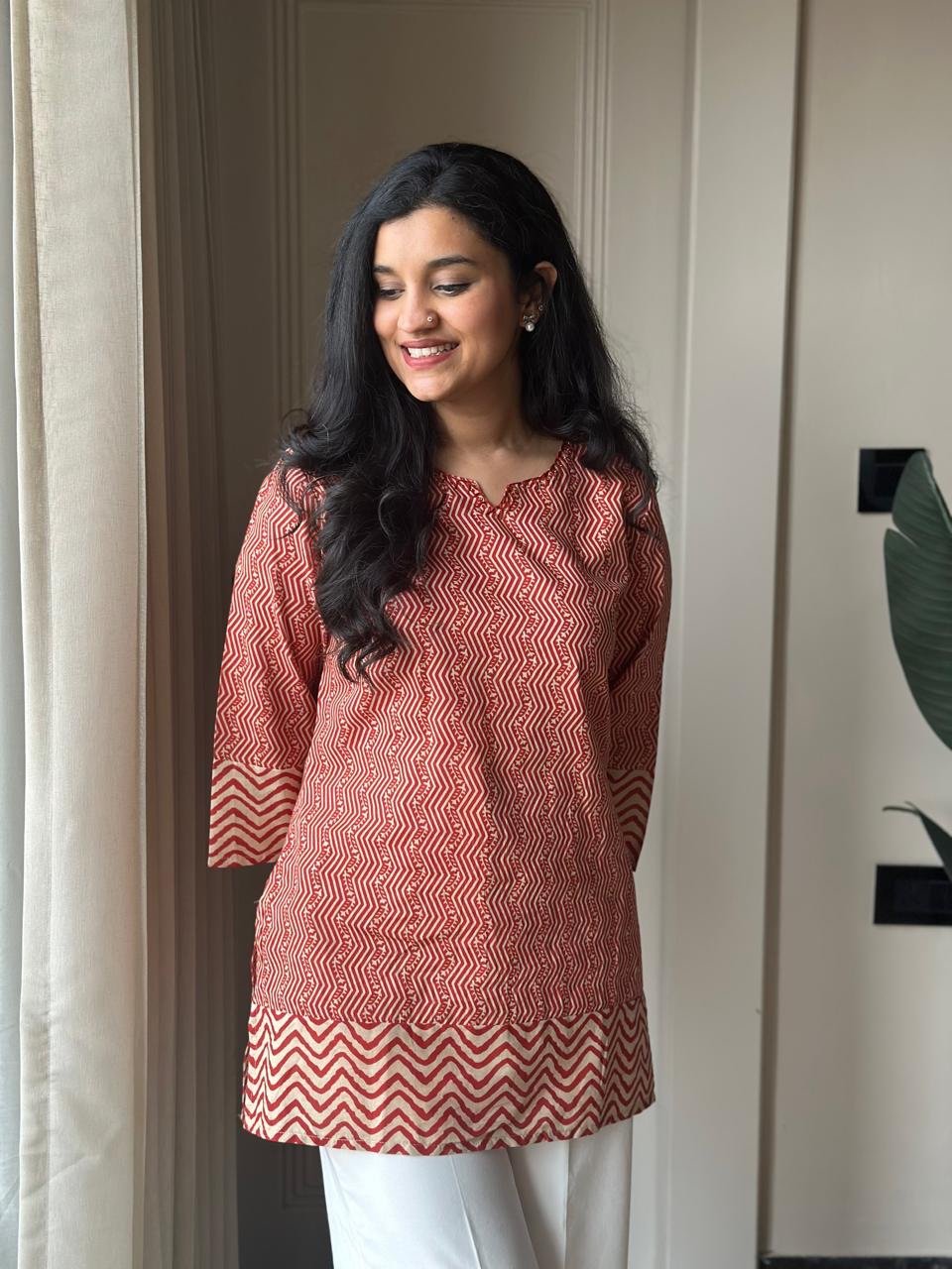 Gazia Pure Cotton Top- Red