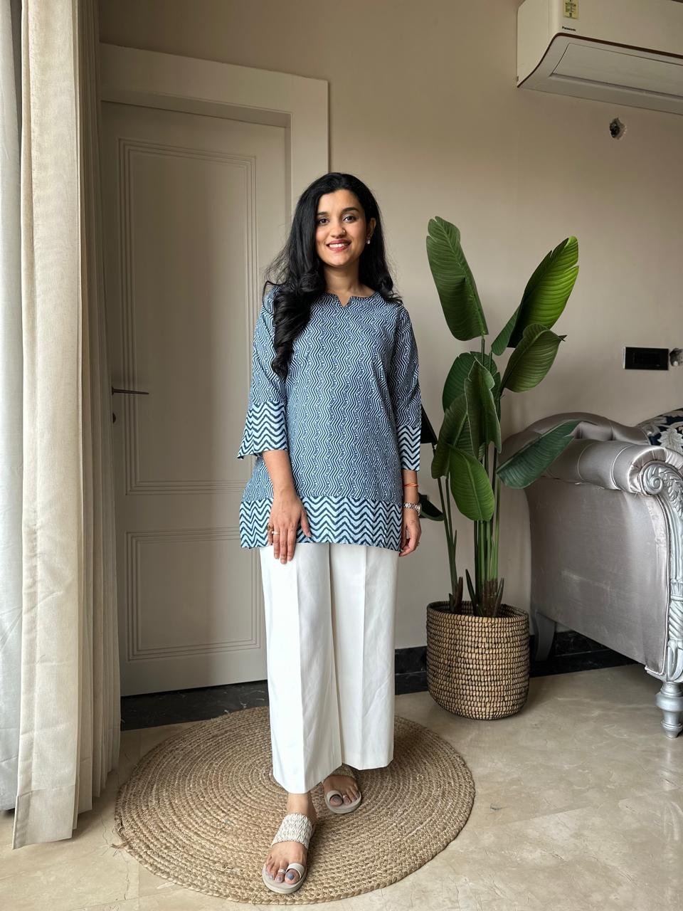 Gazia Pure Cotton Top- Blue