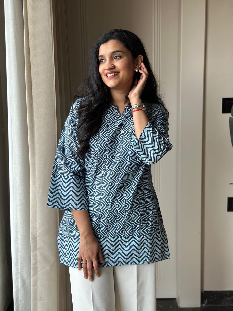 Gazia Pure Cotton Top- Blue
