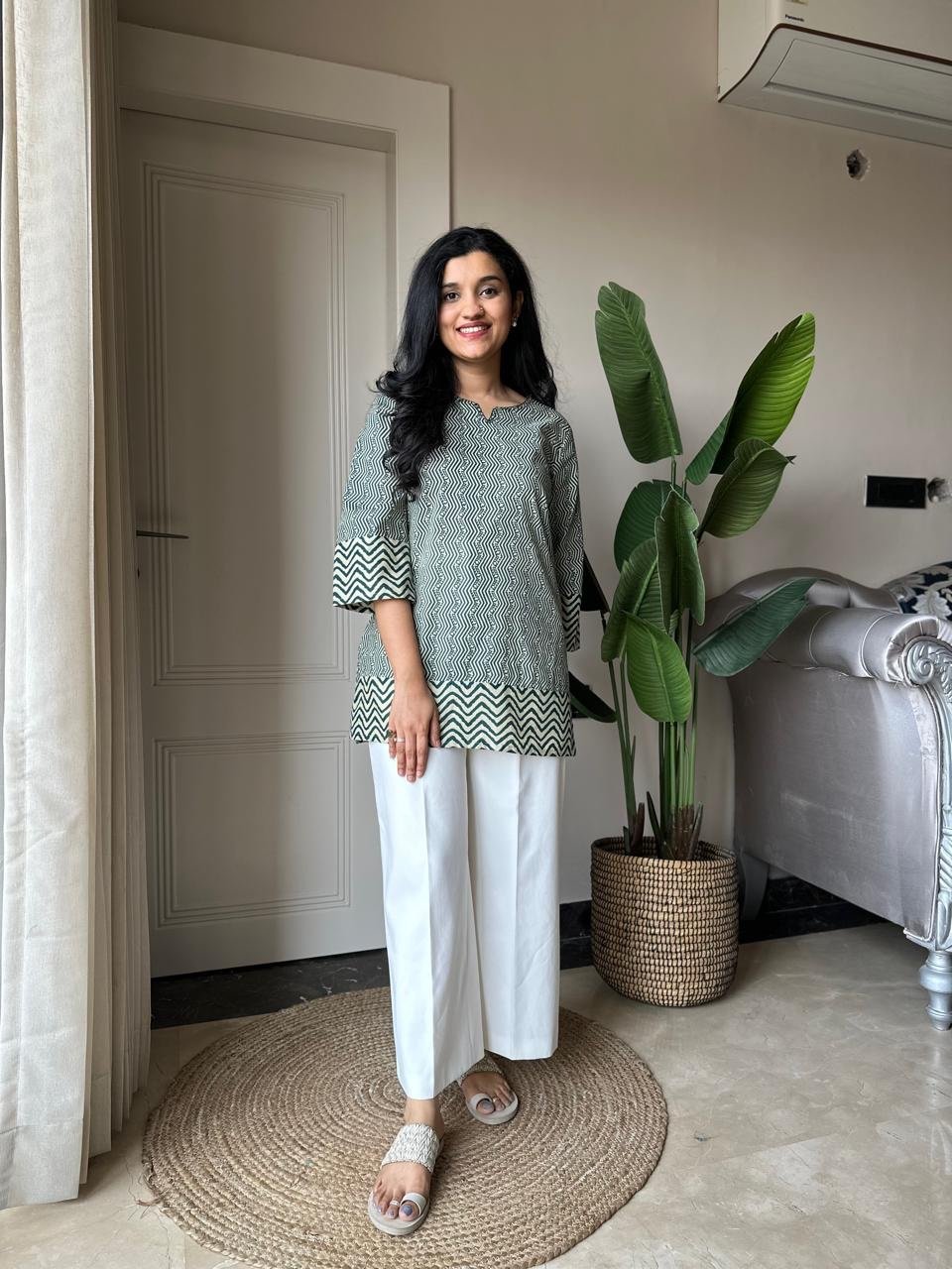 Gazia Pure Cotton Top- Green