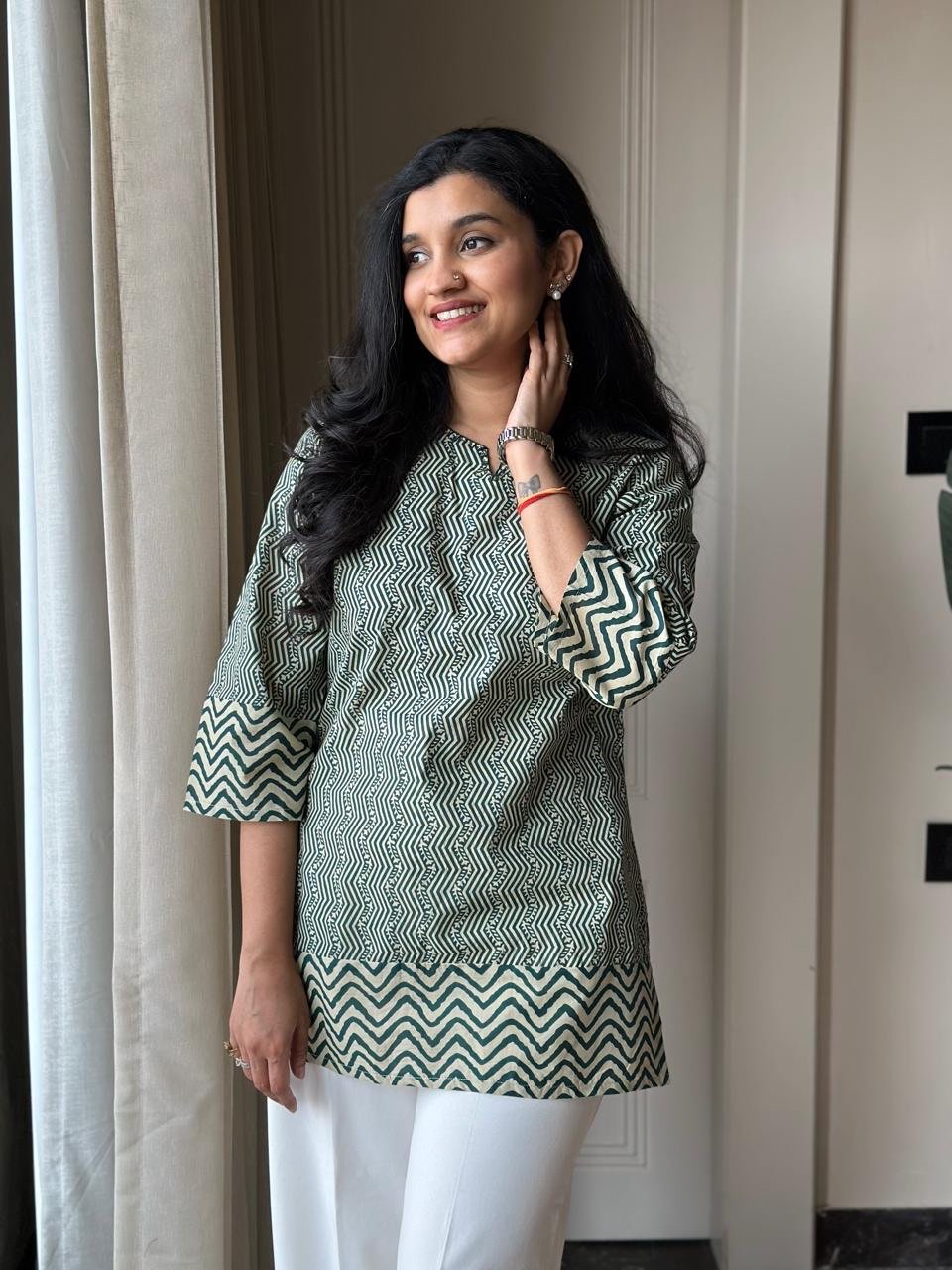 Gazia Pure Cotton Top- Green