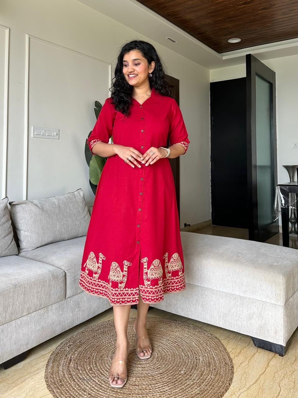 Ziva A-line Camel Dress- Red