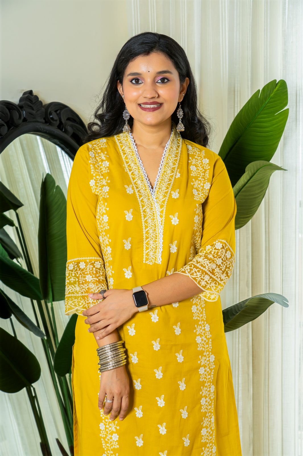 Zoya Yellow Embroidered Cotton Suit Set