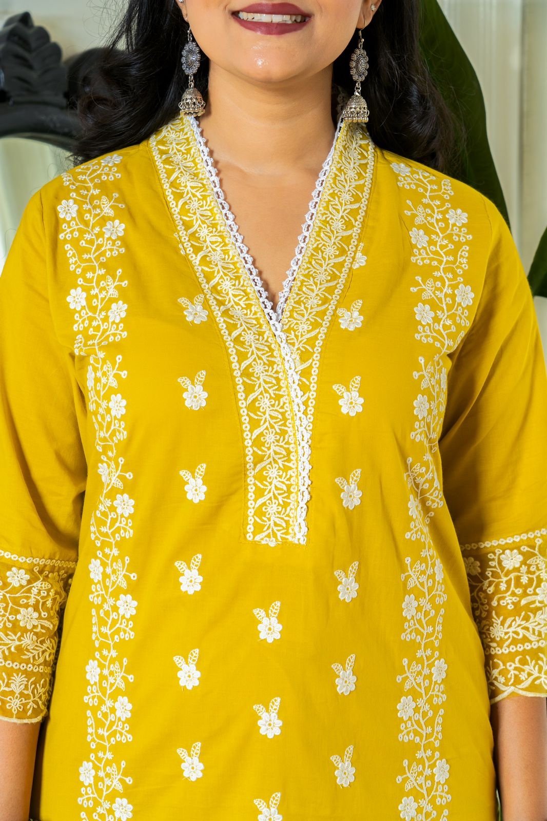 Zoya Yellow Embroidered Cotton Suit Set