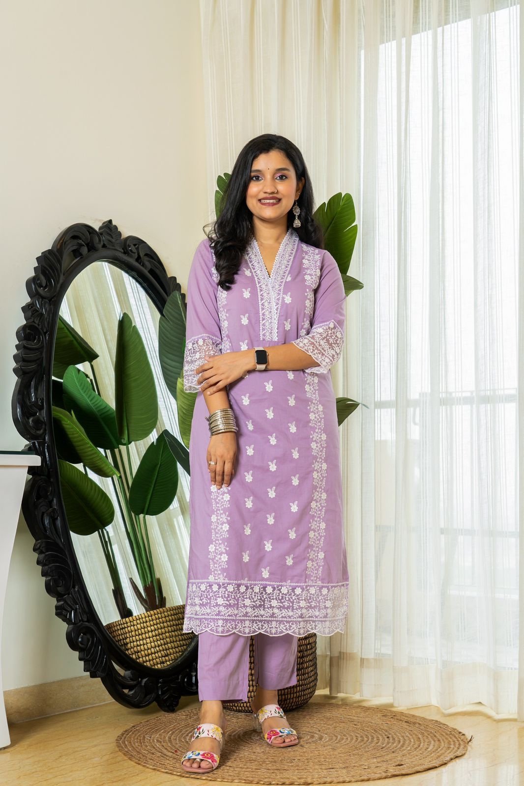 Zoya Purple Embroidered Cotton Suit Set