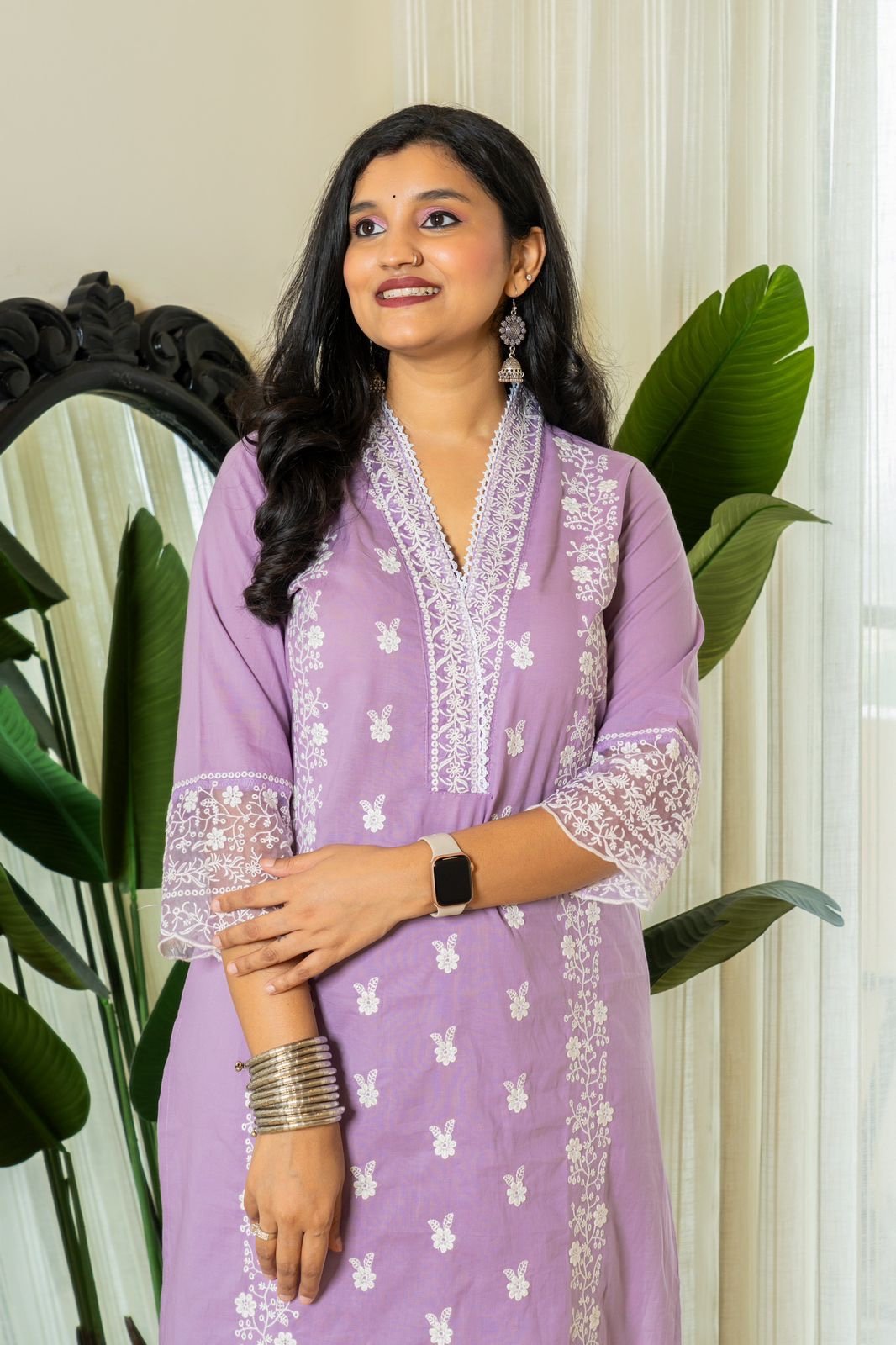 Zoya Purple Embroidered Cotton Suit Set