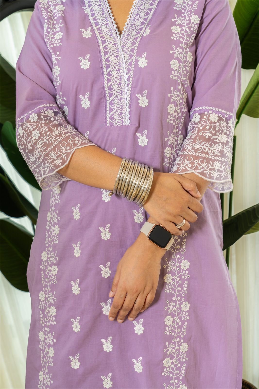 Zoya Purple Embroidered Cotton Suit Set