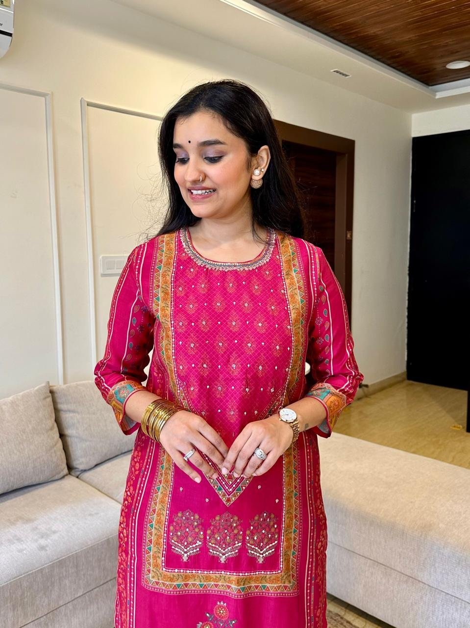 Seerat Crepe Printed Suit- Pink