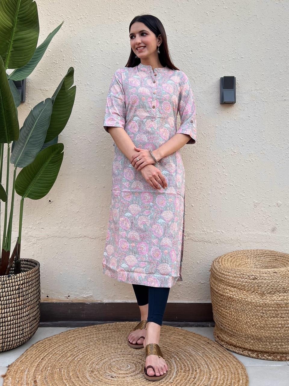Weekend Cotton Kurta- Pastel Florals