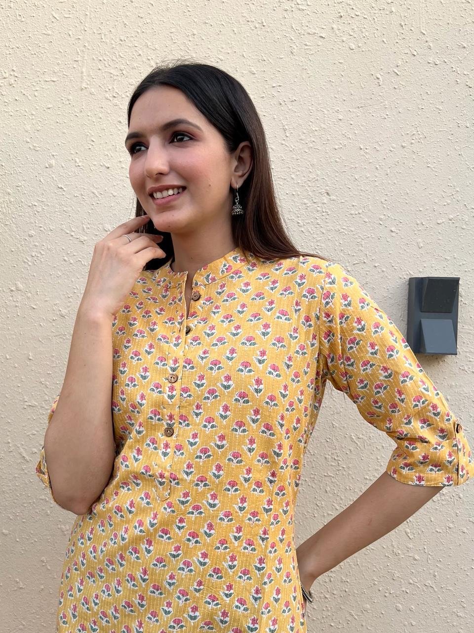 Weekend Cotton Kurta- Yellow Choti Booti