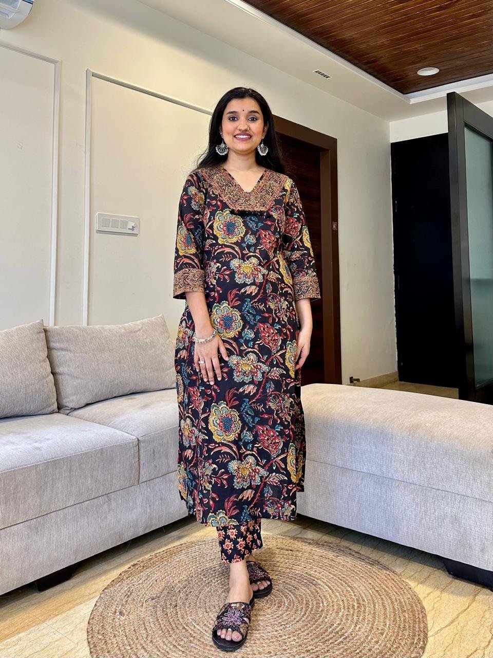 Khwaab Floral Cotton Set- Black