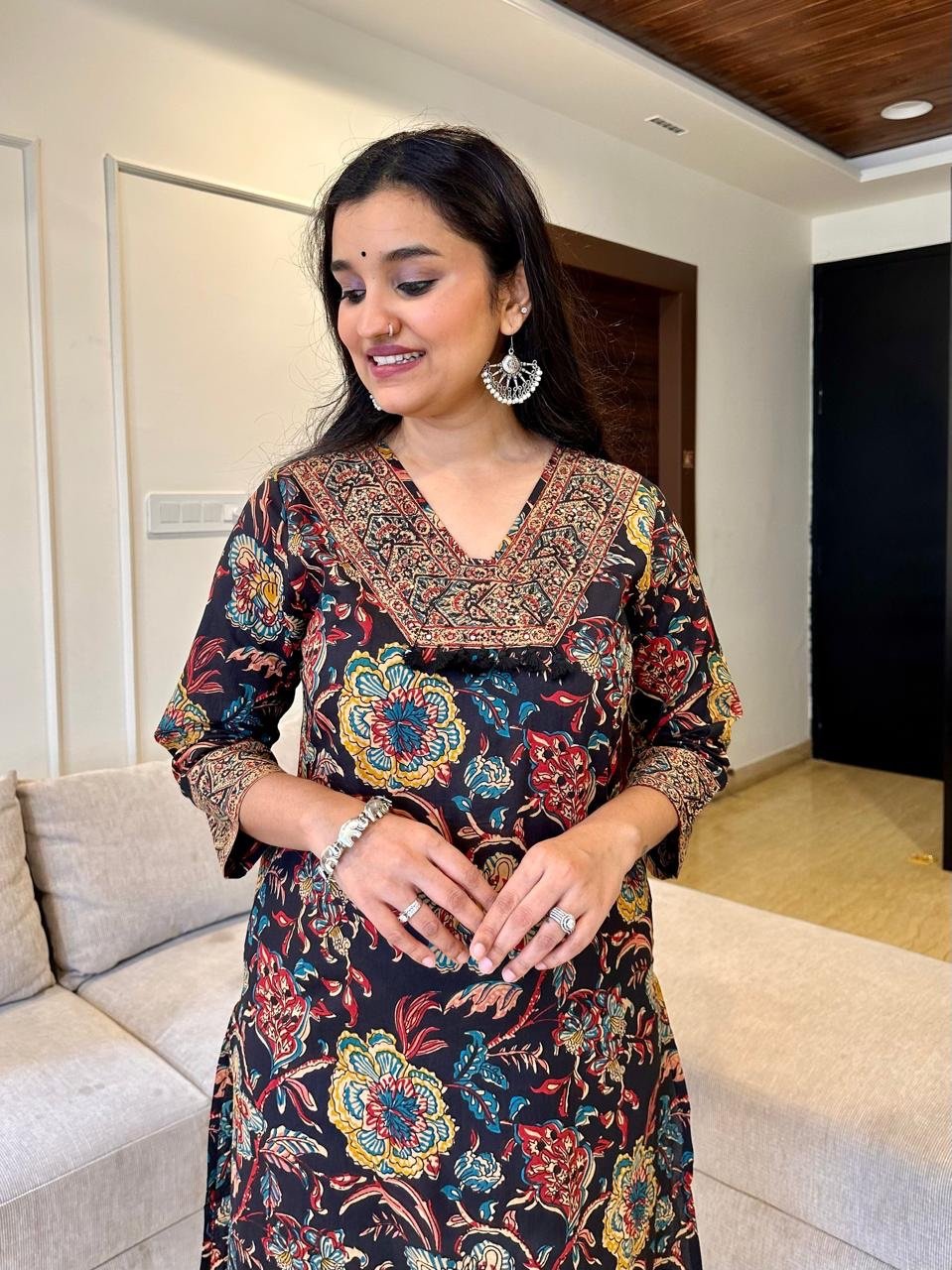 Khwaab Floral Cotton Set- Black