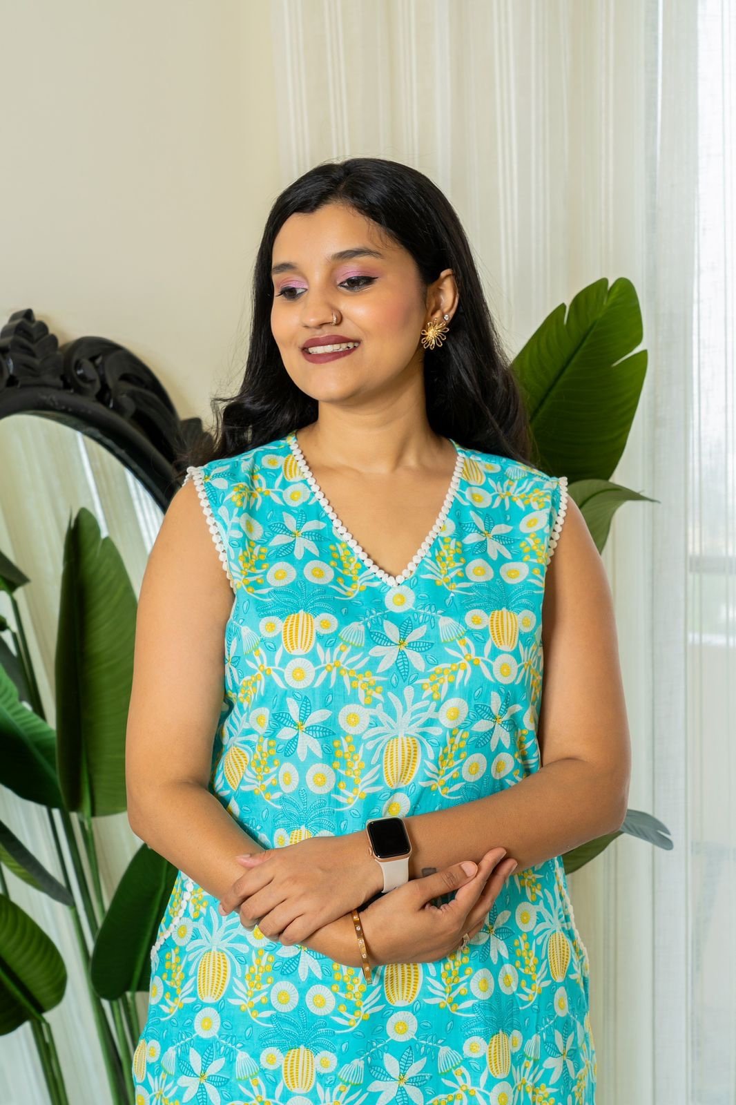 Rozana Floral Coord Set- Light Blue