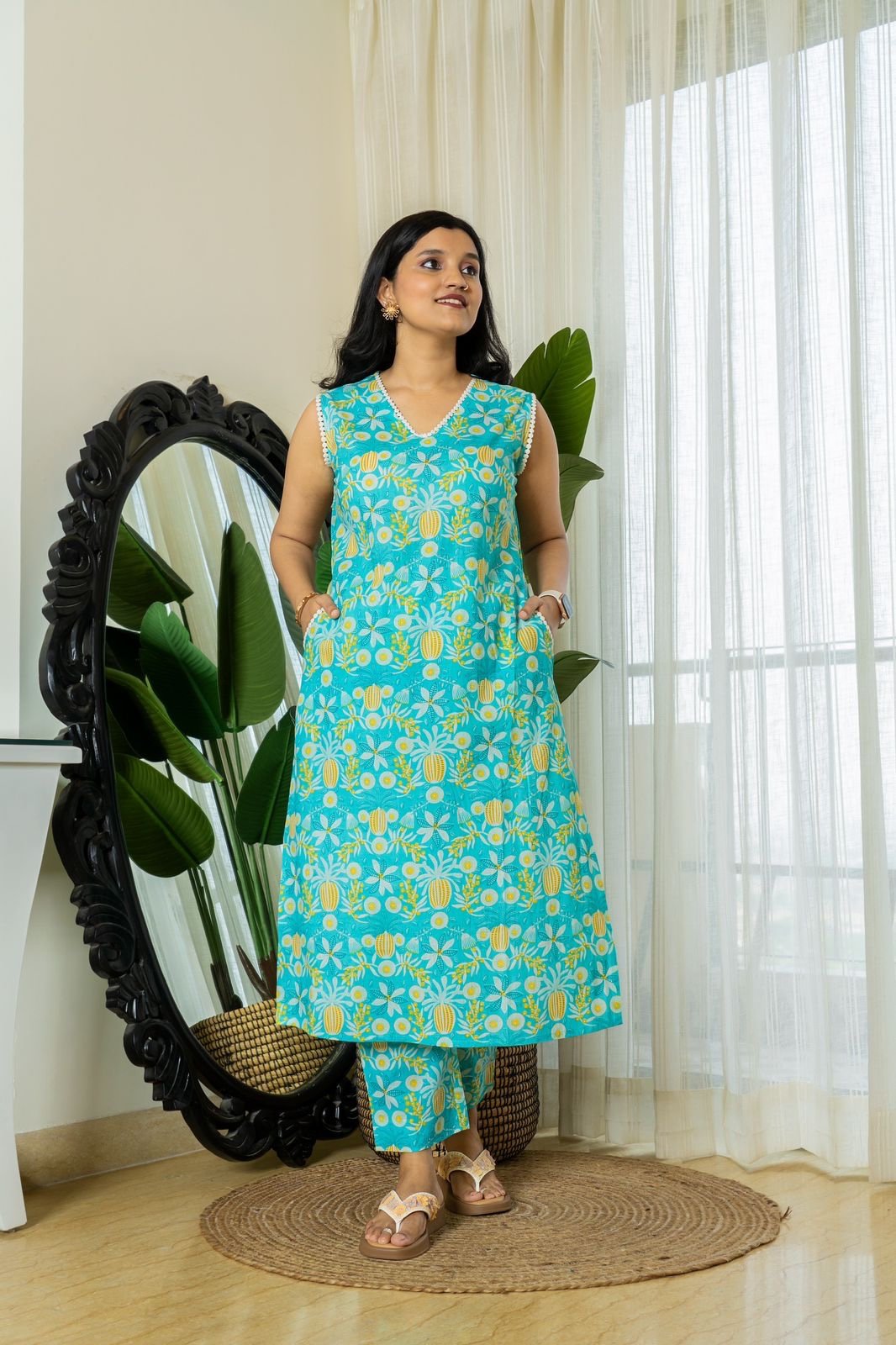 Rozana Floral Coord Set- Light Blue