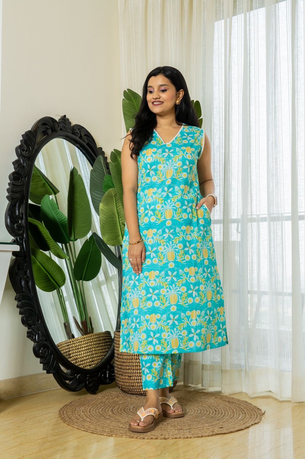Rozana Floral Coord Set- Light Blue