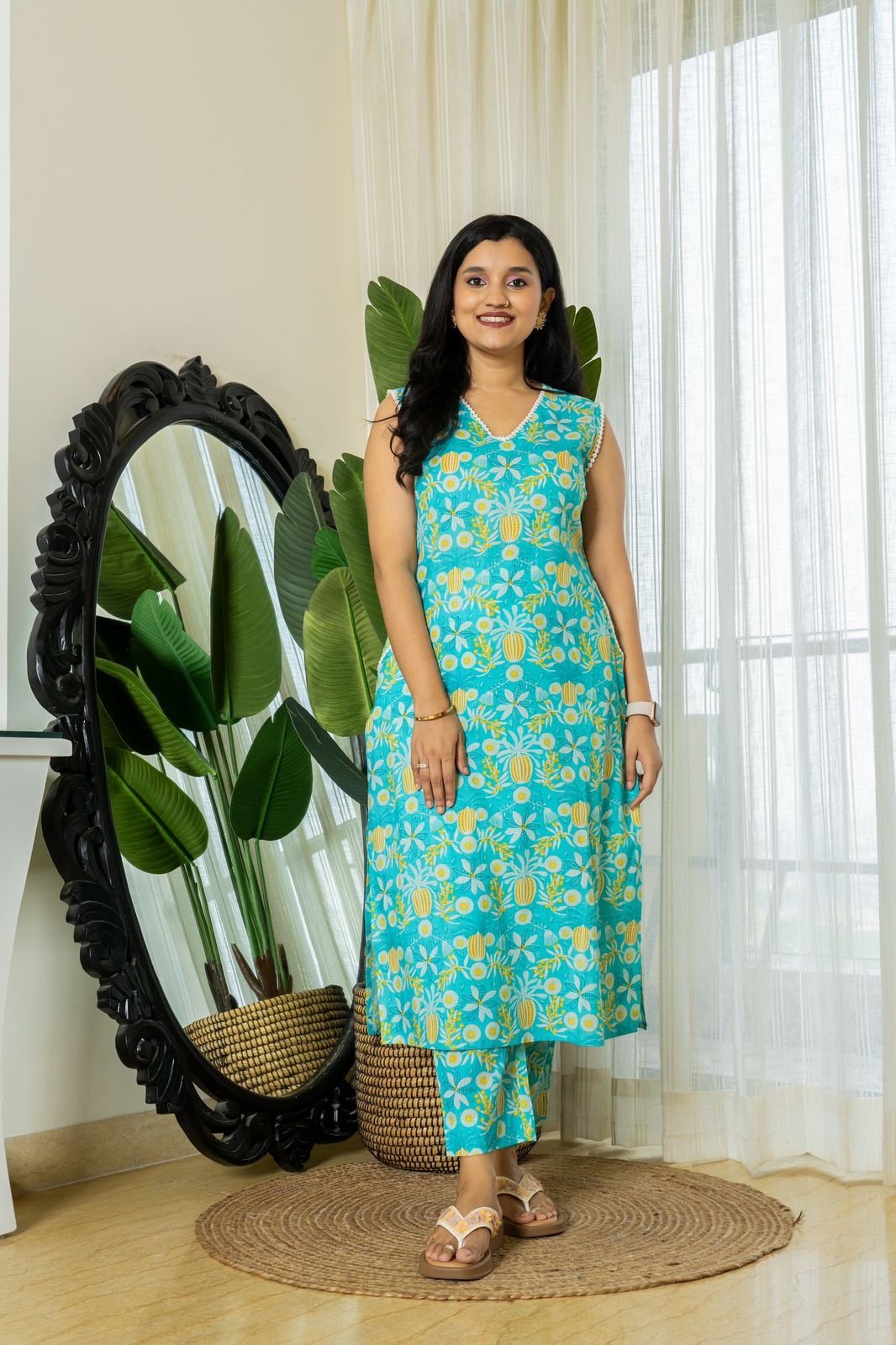 Rozana Floral Coord Set- Light Blue