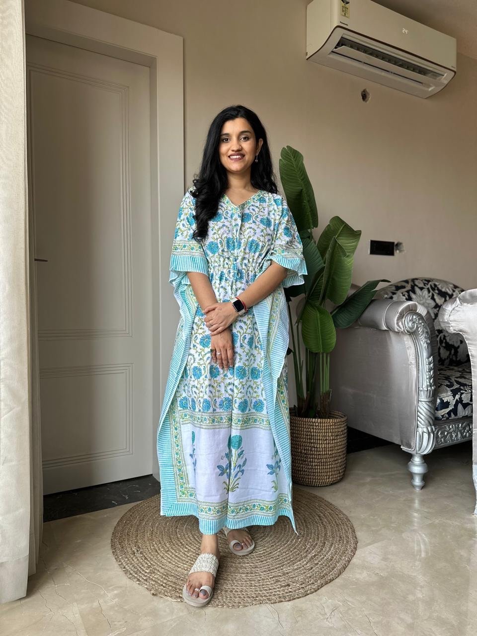 Block Print Cotton Kaftan- Fresh Jaal