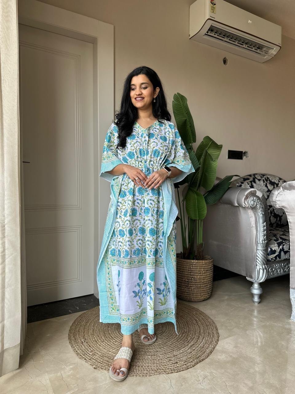 Block Print Cotton Kaftan- Fresh Jaal