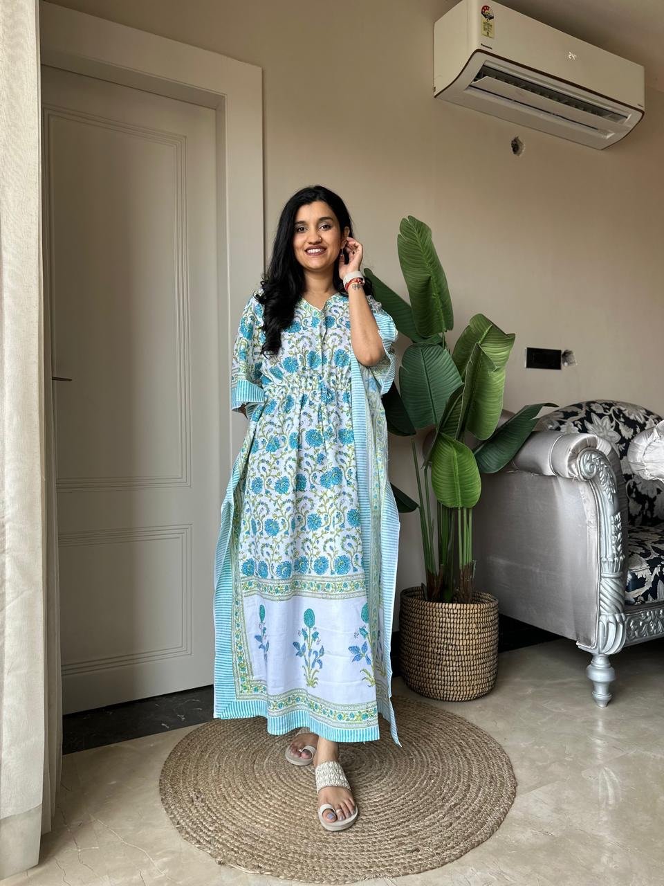 Block Print Cotton Kaftan- Fresh Jaal