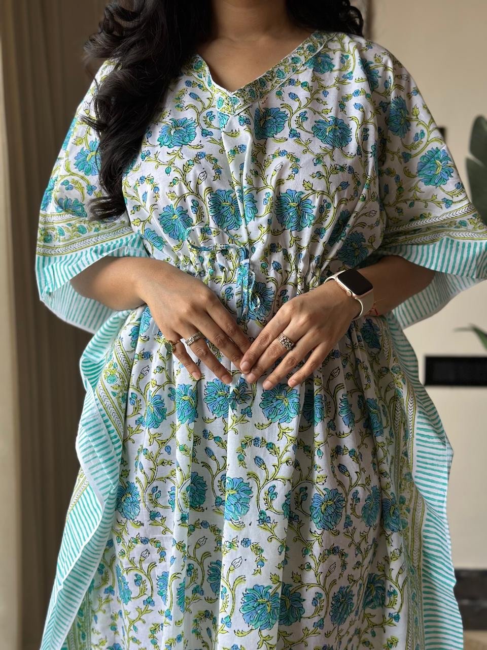 Block Print Cotton Kaftan- Fresh Jaal