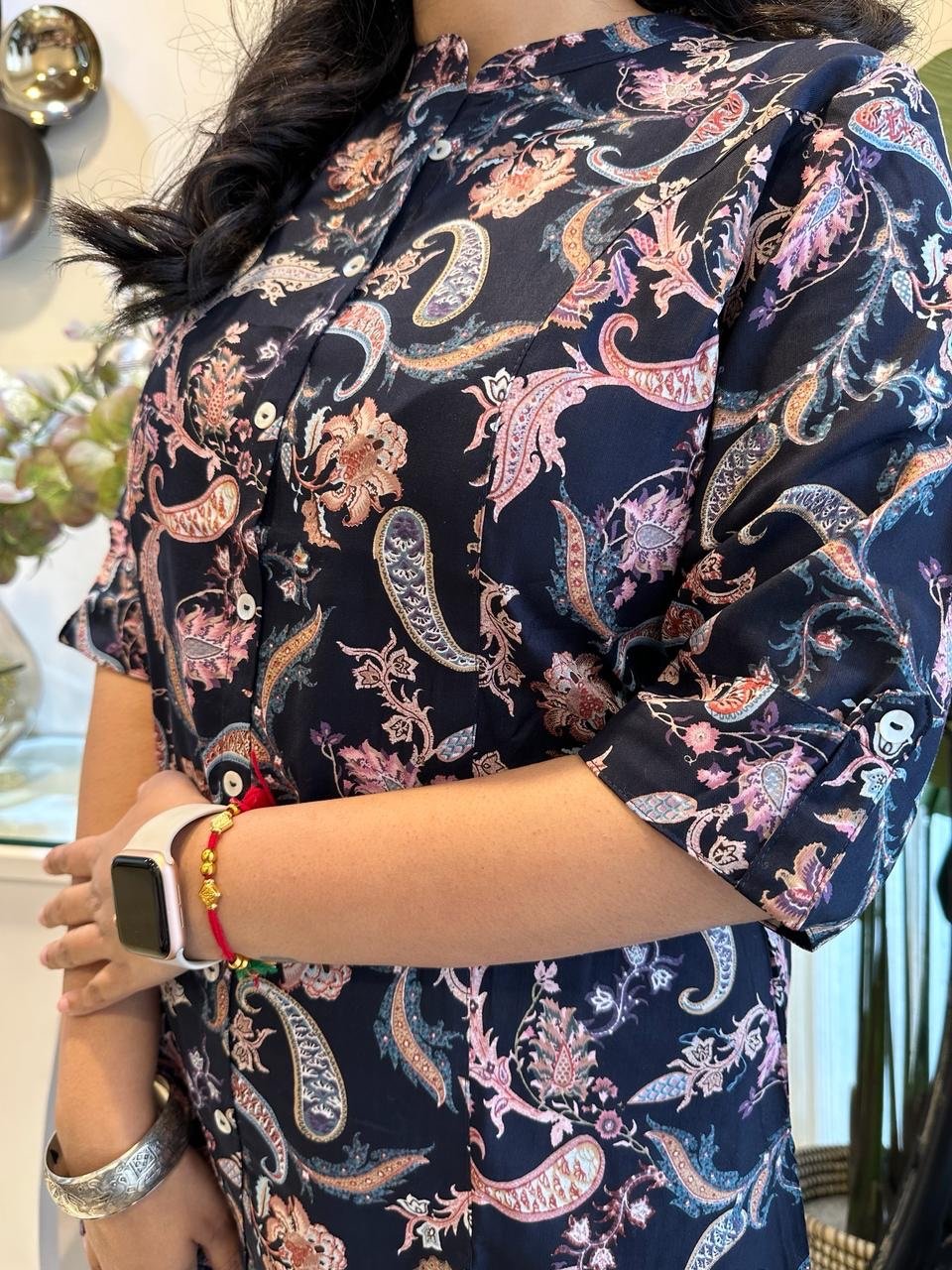 Rayon short kurta- Blue Paisley Mix