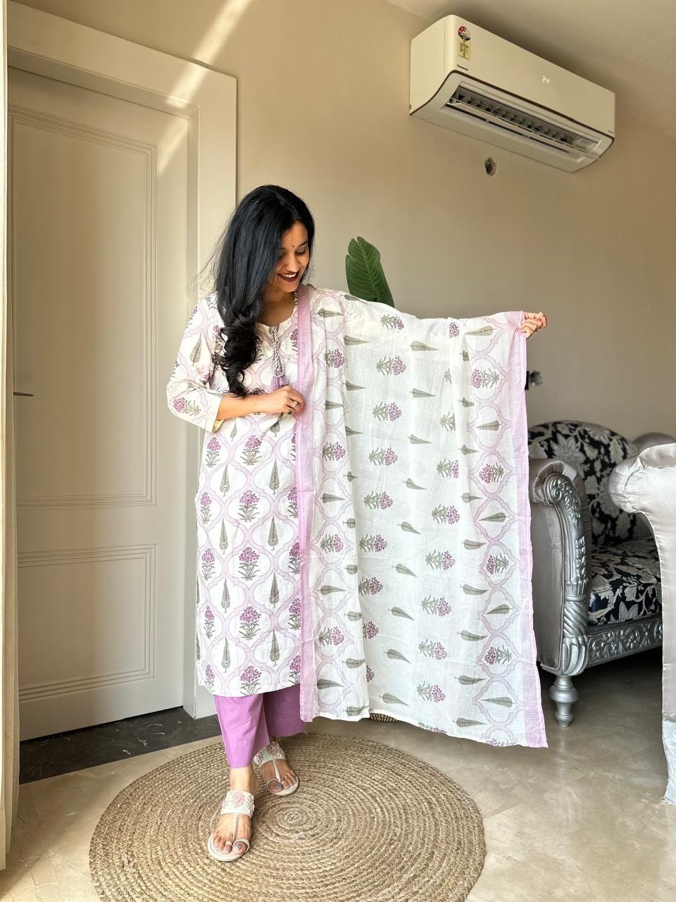 Ria Printed Pure Cotton Set- Purple