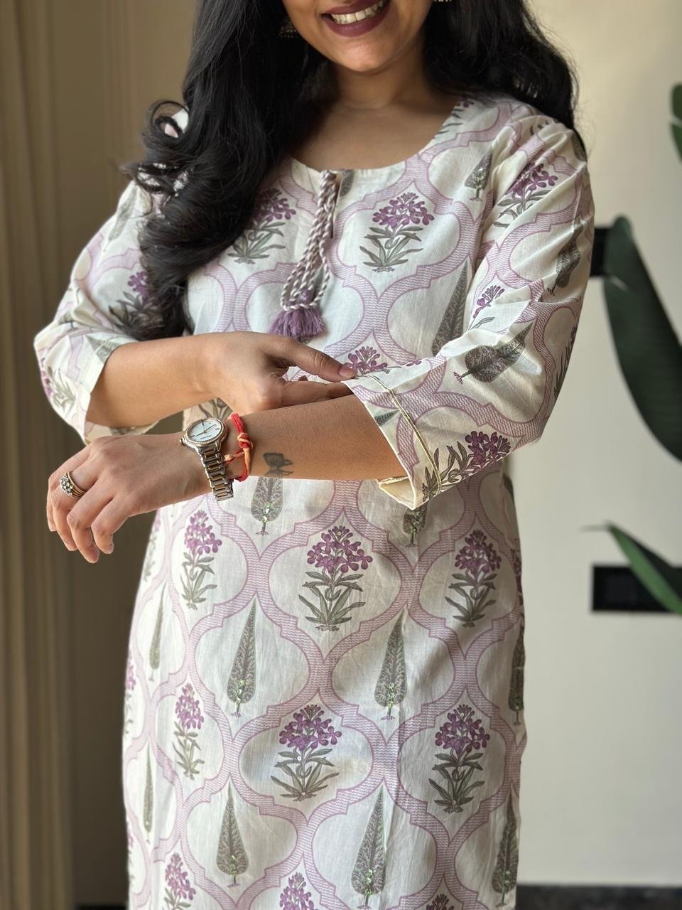 Ria Printed Pure Cotton Set- Purple