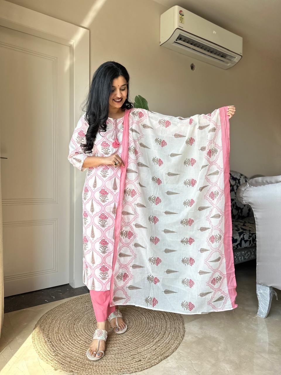 Ria Printed Pure Cotton Set- Pink