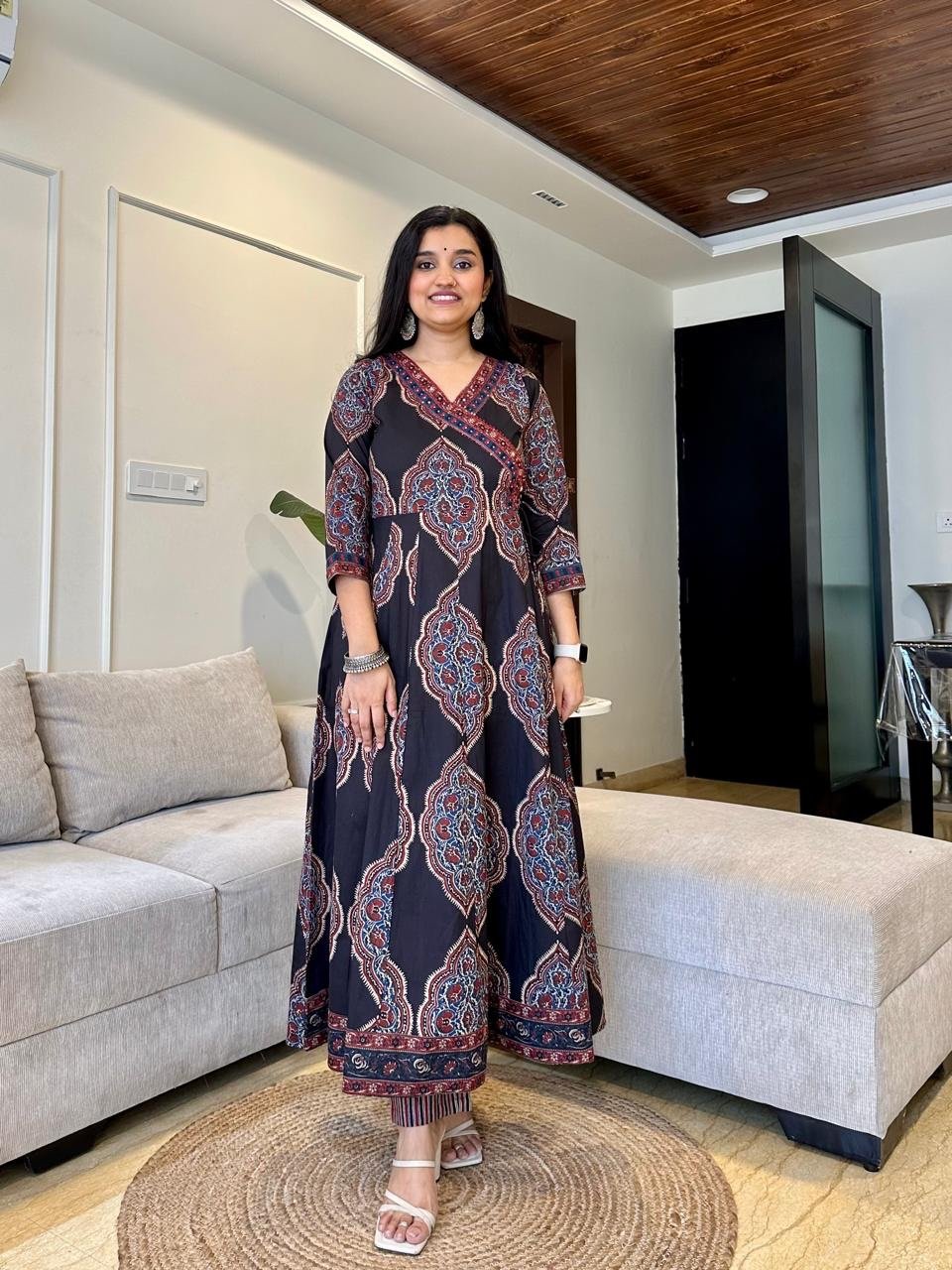 Hasrat Ajrakh Anarkali Suit- Black