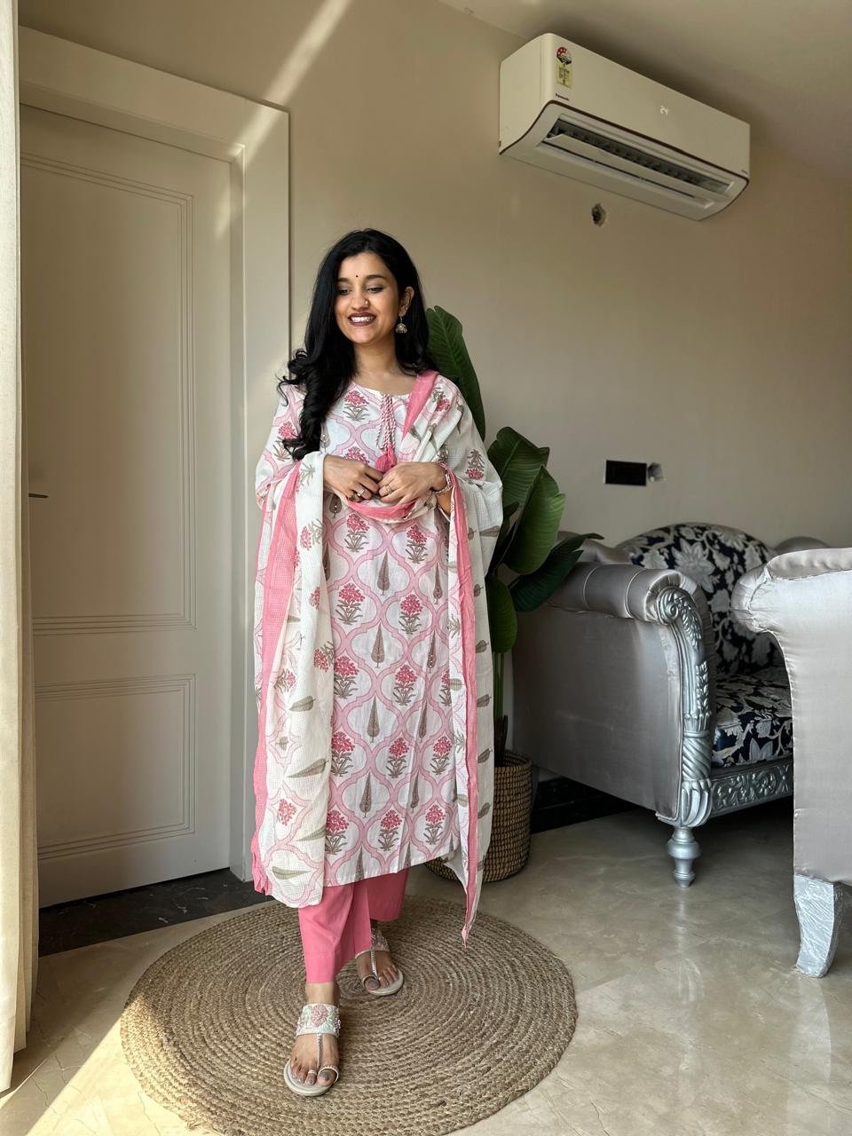 Ria Printed Pure Cotton Set- Pink