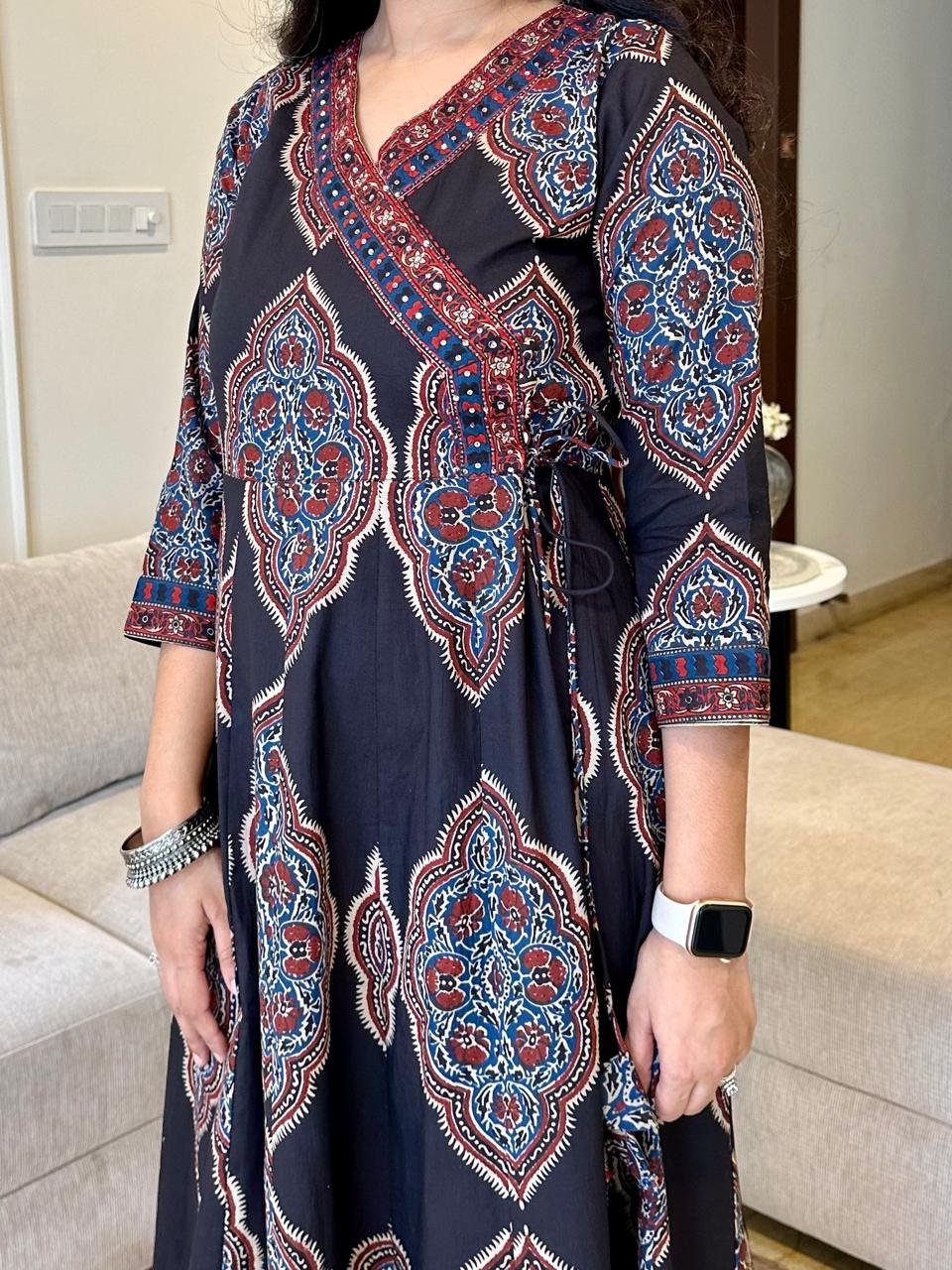 Hasrat Ajrakh Anarkali Suit- Black