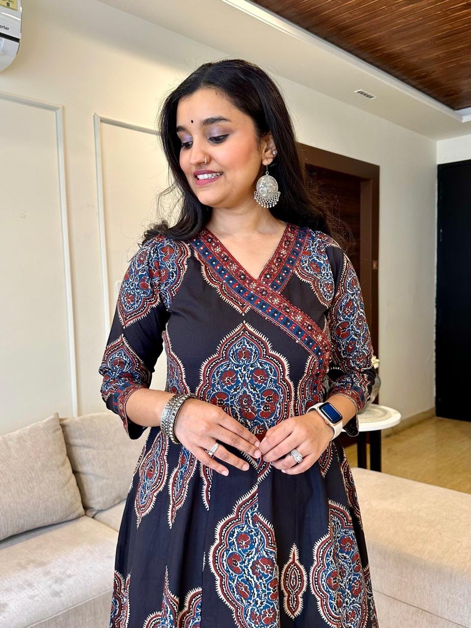 Hasrat Ajrakh Anarkali Suit- Black