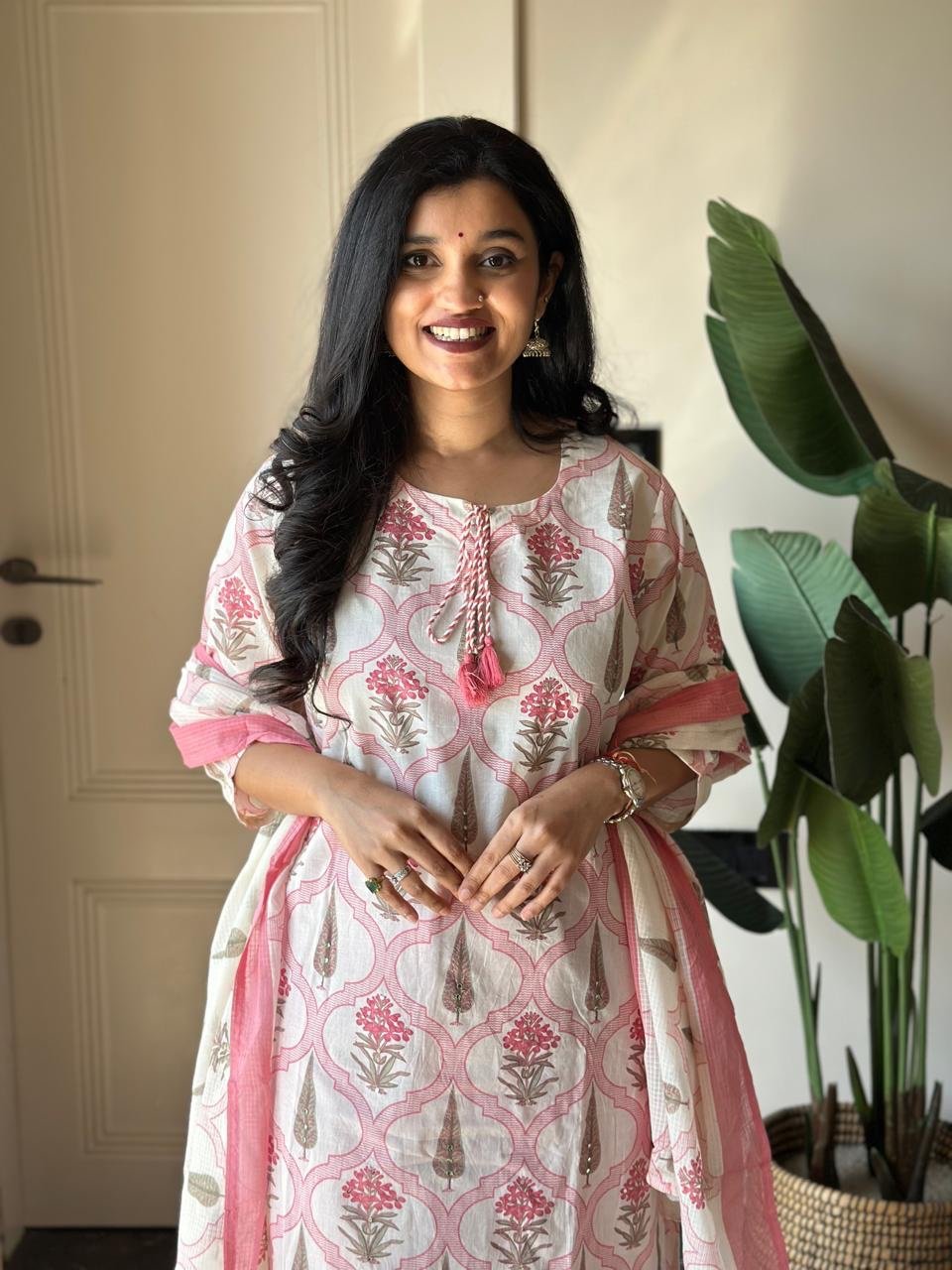 Ria Printed Pure Cotton Set- Pink