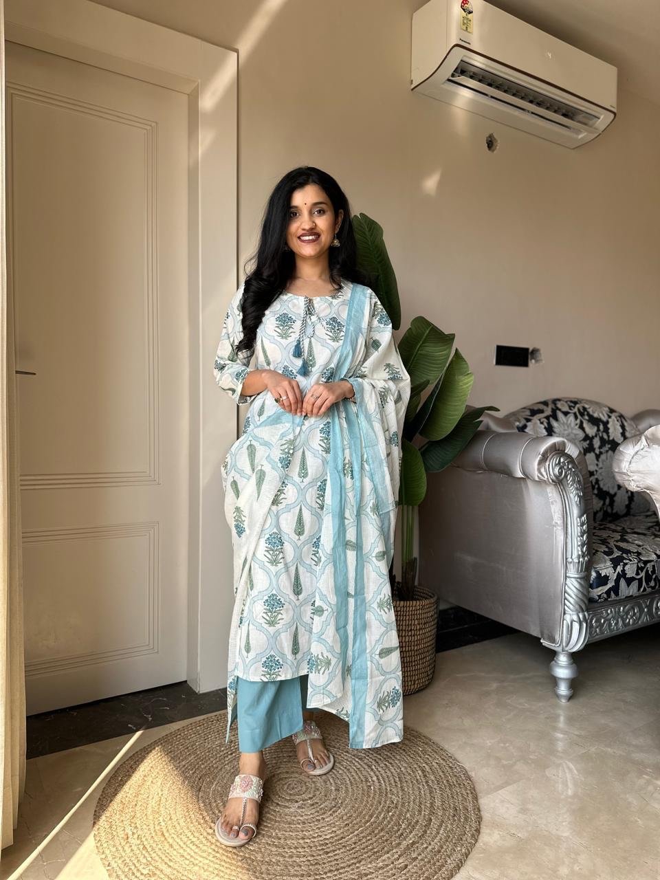 Ria Printed Pure Cotton Set- Blue