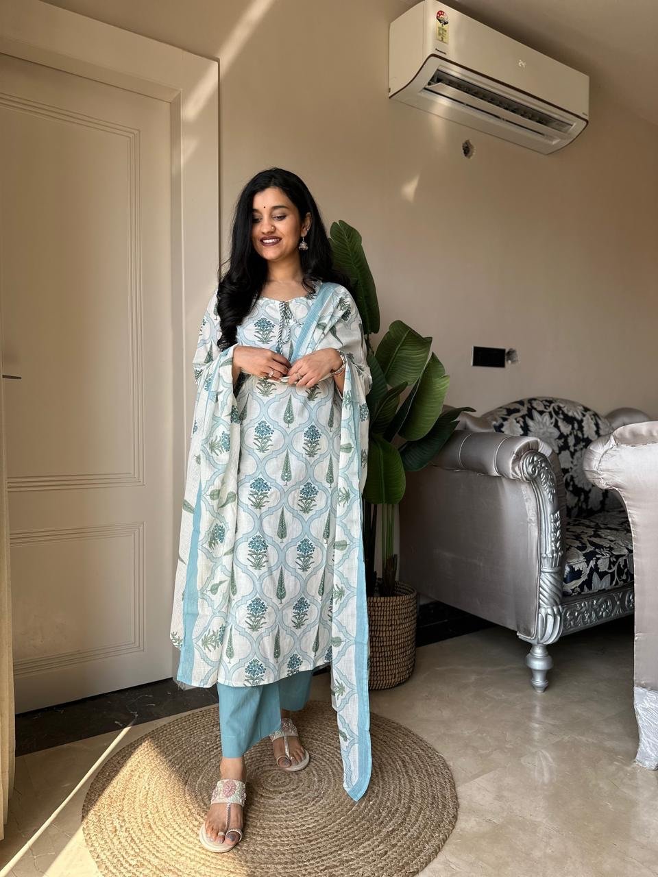 Ria Printed Pure Cotton Set- Blue