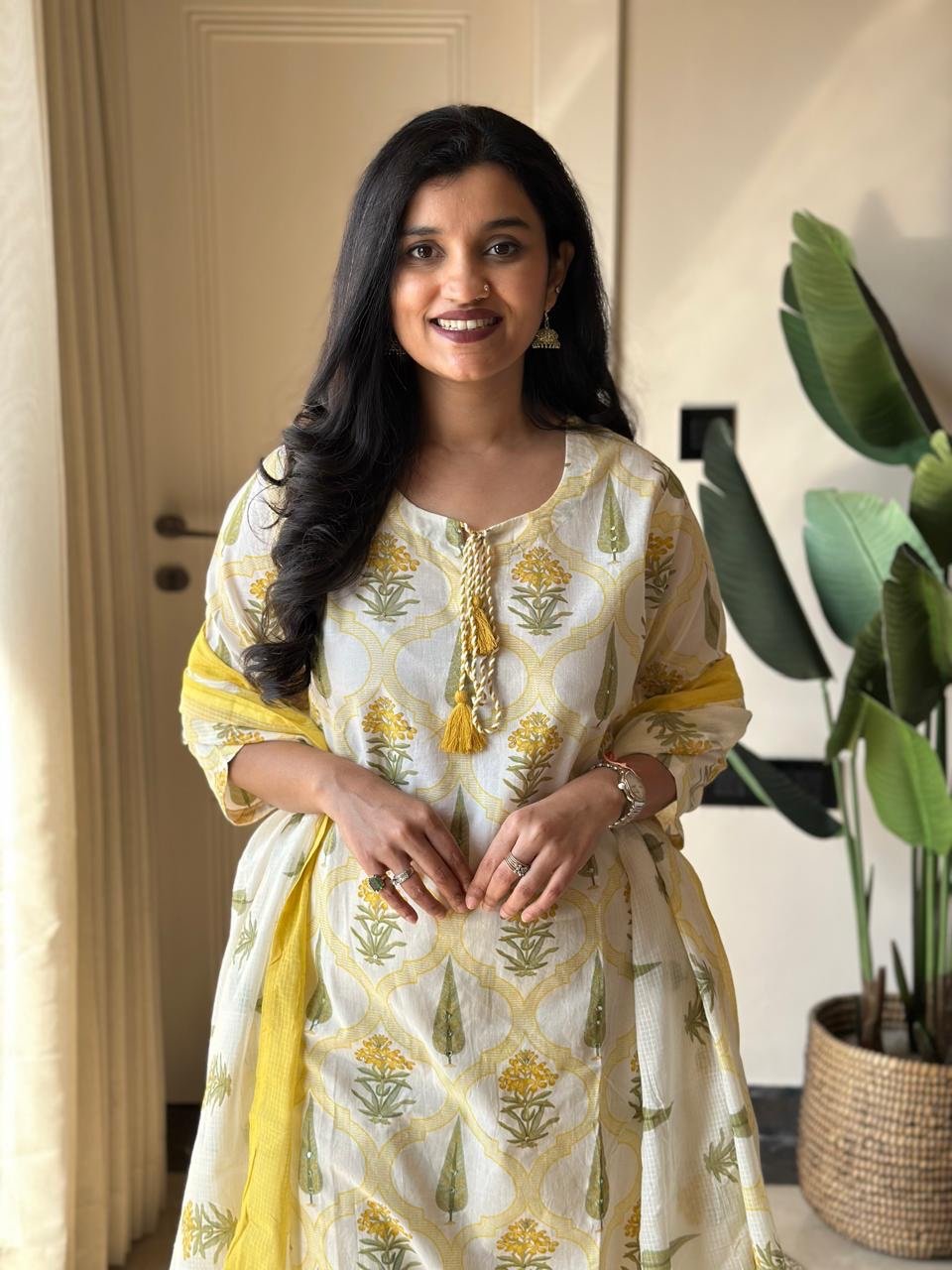 Ria Printed Pure Cotton Set- Yellow