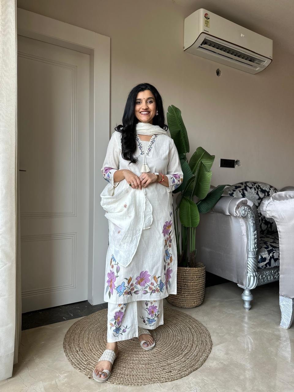 Priya Embroidered Off White Set