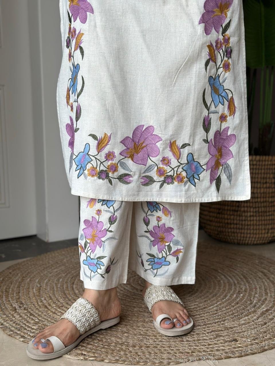 Priya Embroidered Off White Set