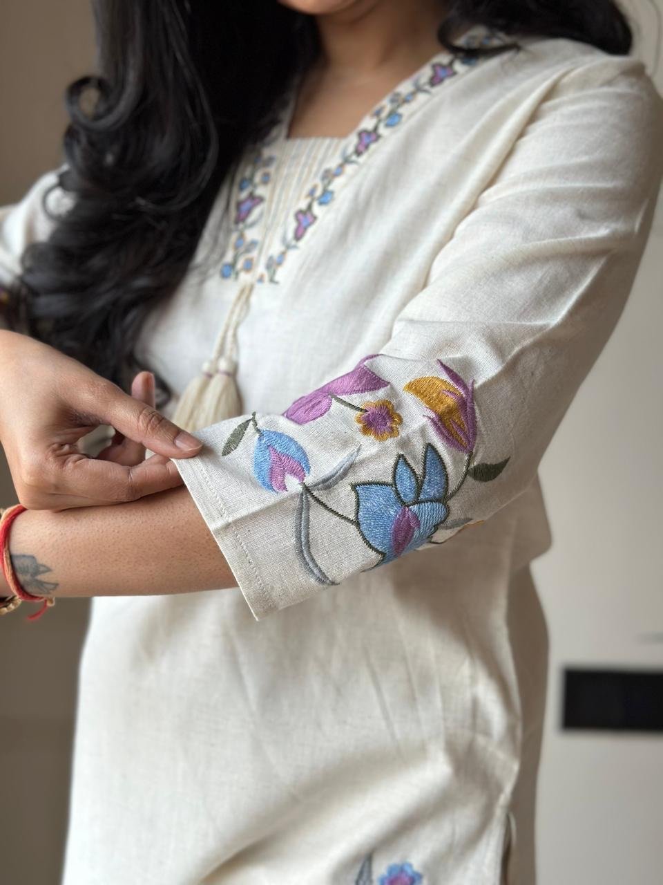 Priya Embroidered Off White Set