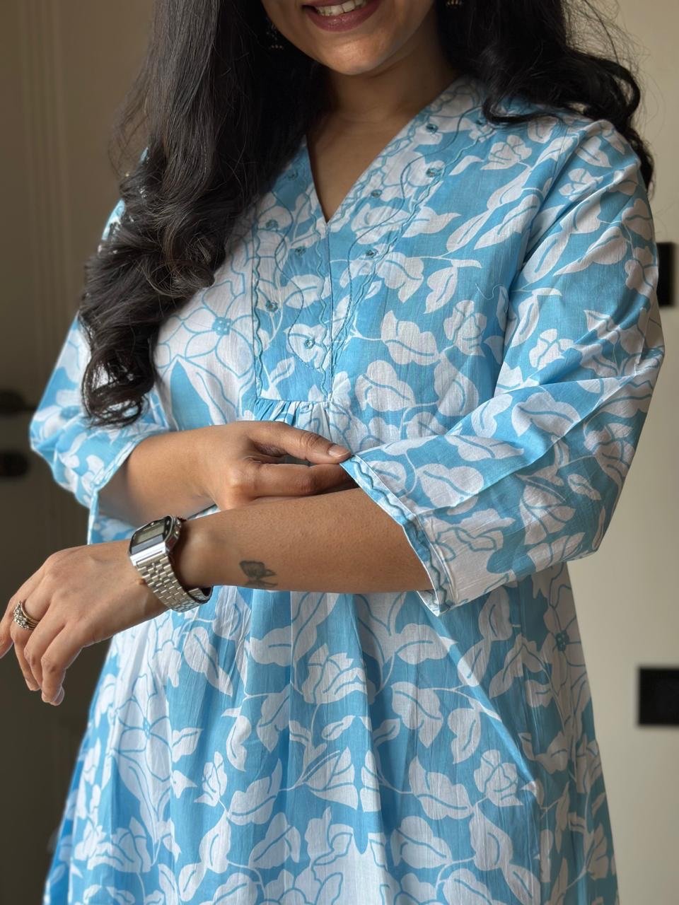 Sirsa Cotton Coord Set- Sky Florals