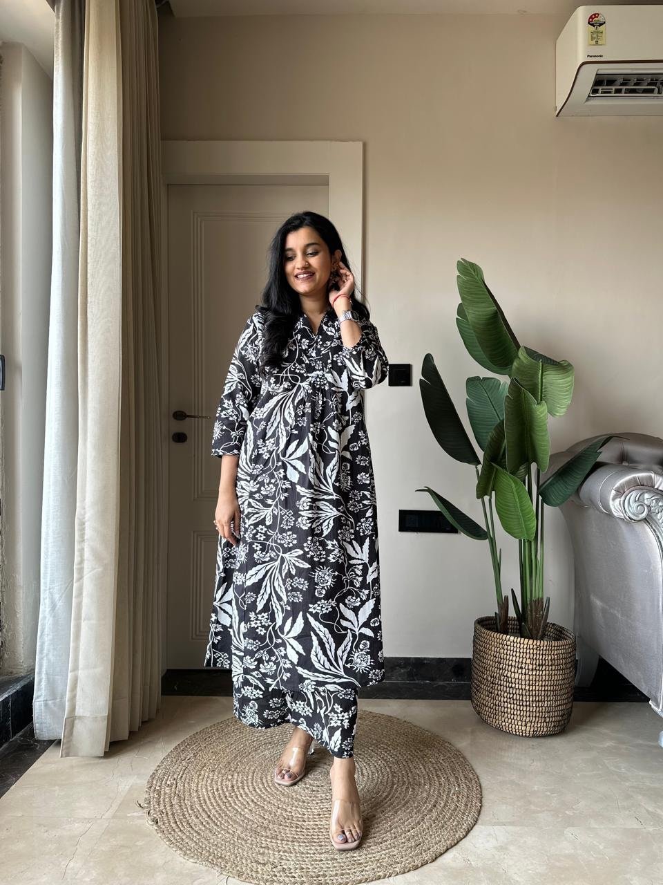 Sirsa Cotton Coord Set- BandW Florals